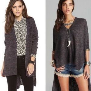 Free People Oversized Gray Pink Marled TGIF Button Front Hi Low Cardigan Sweater